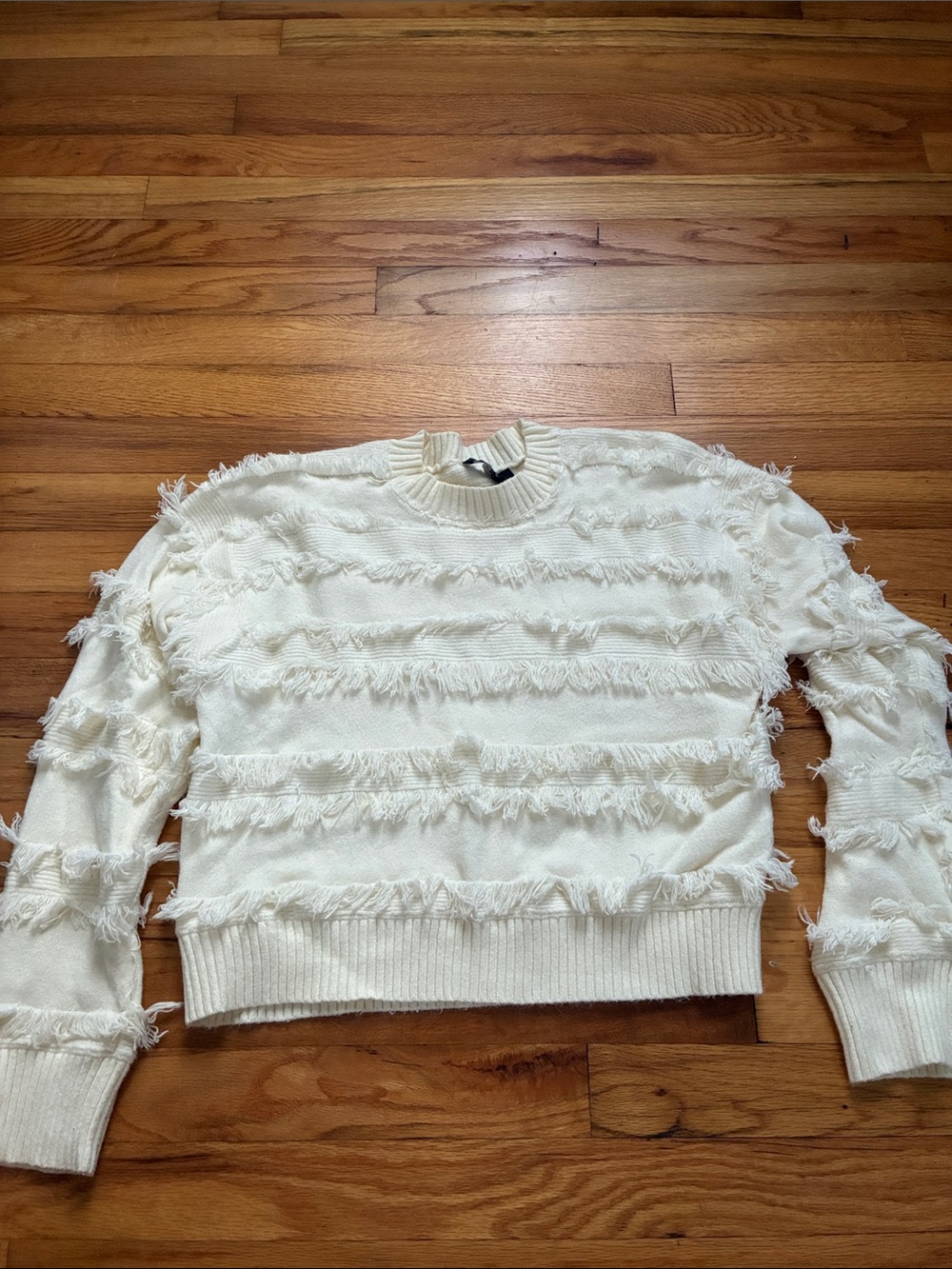 Cotton Candy Cream Fringe Stripe Crewneck Sweater